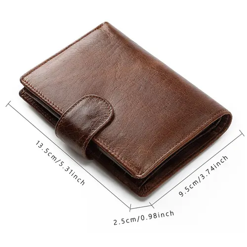 Imagen 2 del producto Cartera Retro de cuero genuino para hombre, nuevos tarjeteros cortos, capa superior de piel de vaca, monedero para hombre, bolsillo para monedas, cremallera de cuero, Clips para dinero para hombre