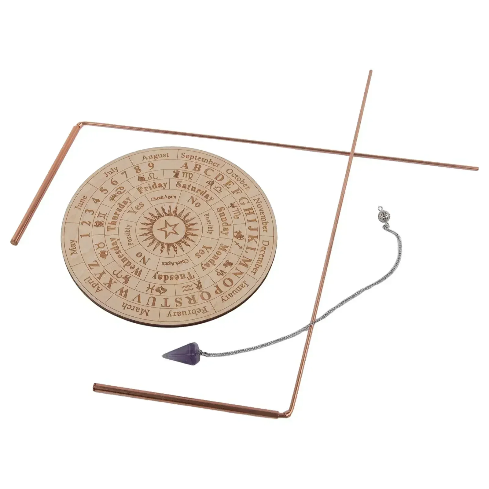 

2PCS Copper Detection Rod Kit Divining Rod Kit + Mat And Amethyst Pendant Gold Copper Dowsing Rods Crafted Divination