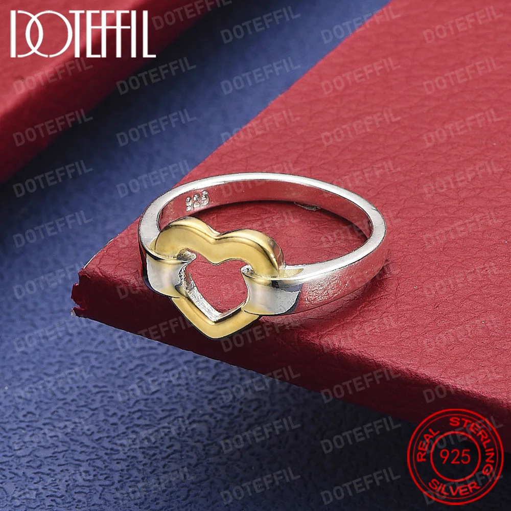 925 Sterling Silver Plating Gold Heart Ring For Woman Man Wedding Engagement Party Fashion Charm Jewelry
