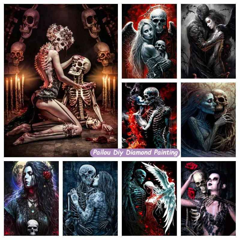 

Skeleton Love Halloween Dark Art Diamond Painting Kits Horror Skull Man Full Drills Mosaic Cross Stitch Home Decor Gift