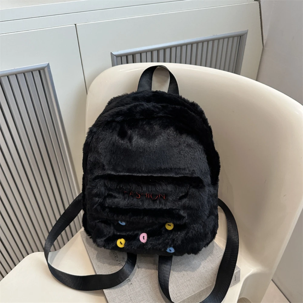 Mini sac à dos en peluche monochrome pour femme, sac à bandoulière de voyage simple et décontracté, cartable féminin, sac à dos pour adolescentes, mode, document