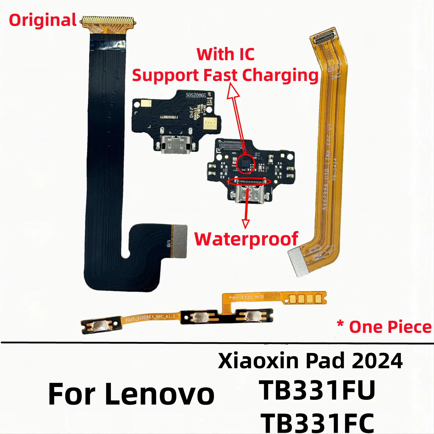 For Lenovo Xiaoxin Pad 2024 TB331 TB331FC USB Charging Port LCD Screen Display Motherboard Main Board Power On Off Flex Cable