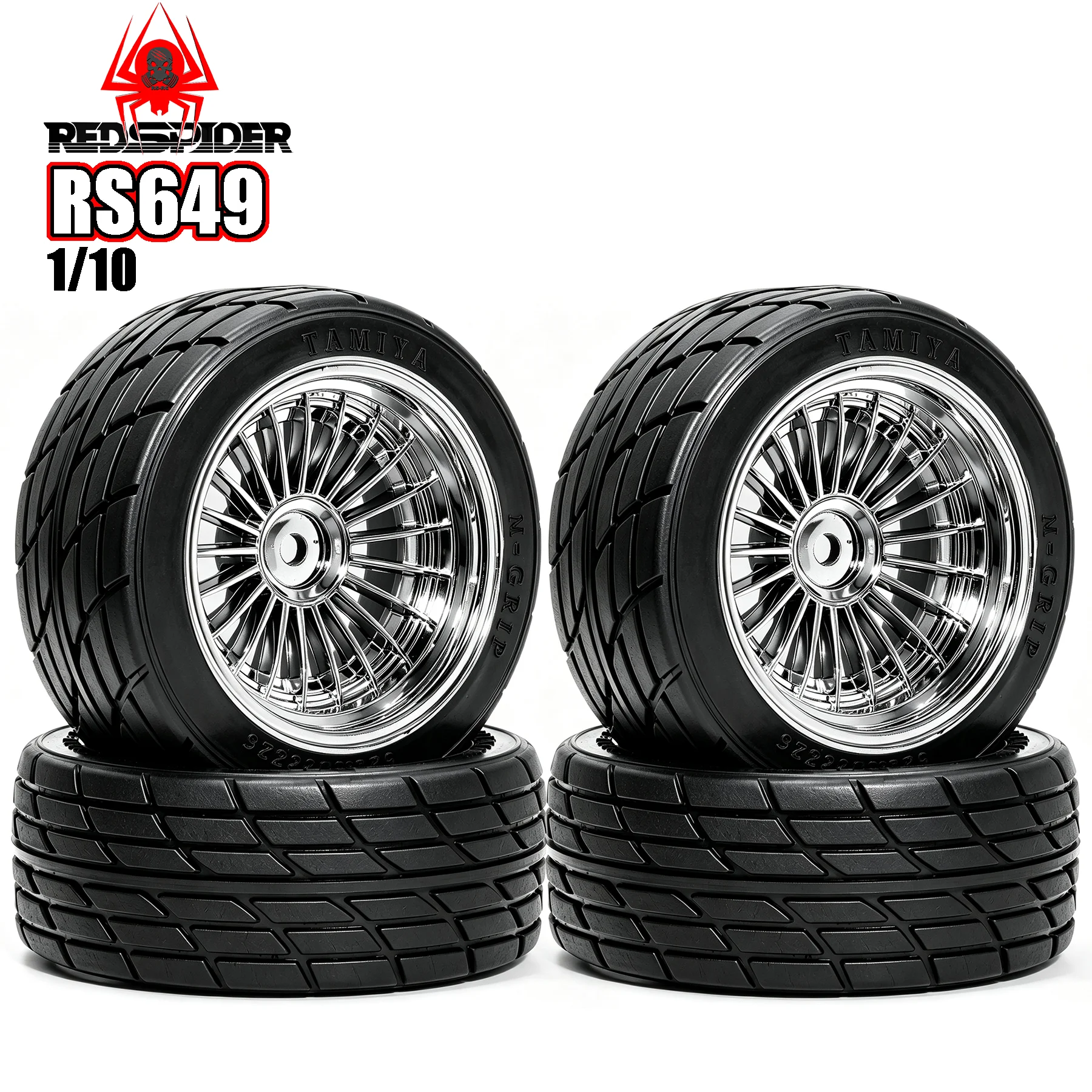 RED SPIDER 4Pcs1/10 On Road RC Car Rubber Tires Plastic Set Replacement Accessories Fit Touring RC Flat Racing Vehicle Mod Parts