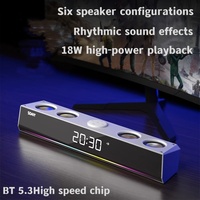 SOAIY SH18 Desktop Wireless Bluetooth Speakers High-power Super Bass Sound Bar Home Theater for computer/TV with Smart Clock&RGB