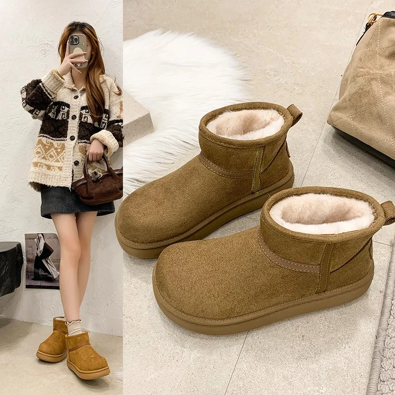 2026 Fashion New Winter Woman Suede Thick Sole Large-size Snow Boots Round Head Sexy Comfortable Warm Casual Walking Boots 35-41