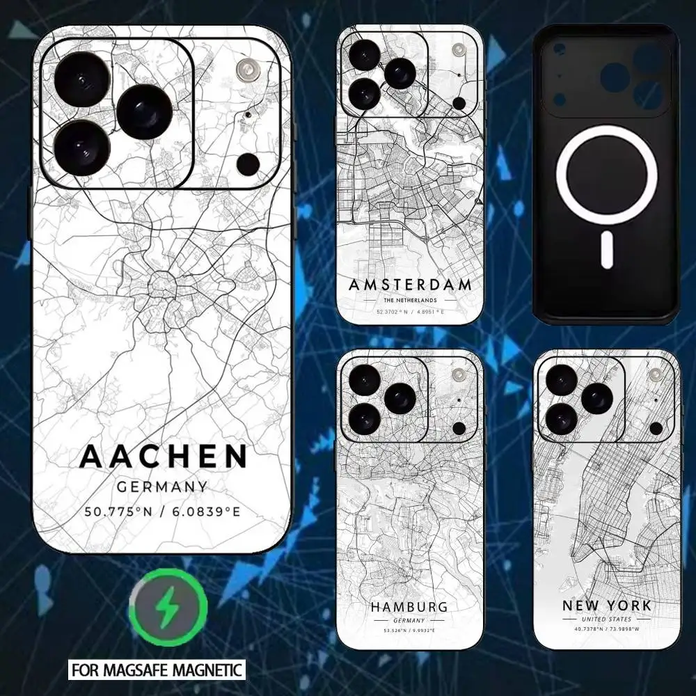 

Famous City Sketch City Map Phone Case For iPhone 17/16/15/14/13/12/Plus/Pro/Max for Magnetic Wireless Charging