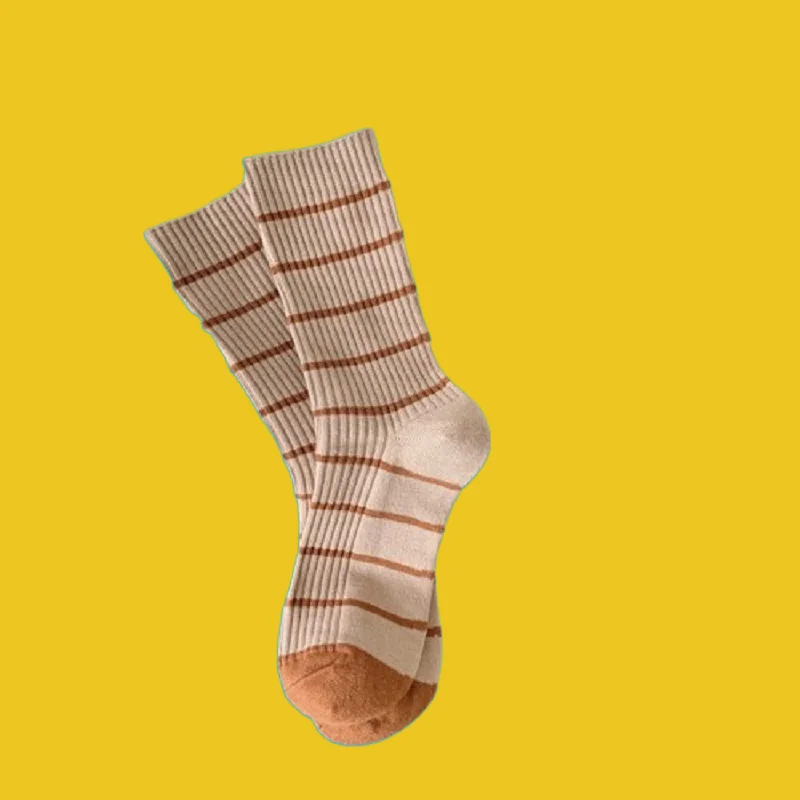 5/10 Pairs Women's Middle-Tube Socks Cashmere Spring and Autumn Japanese Contrast Color Personalized Socks Korean Striped Socks