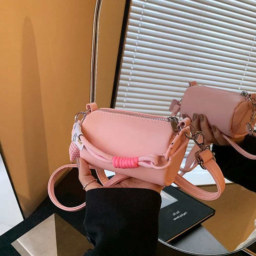 

Sweet Korean Style Bow Crossbody Bag Mini Handbag Shoulder Bag Lipstick Storage Bag Cylindrical Bag Shopping