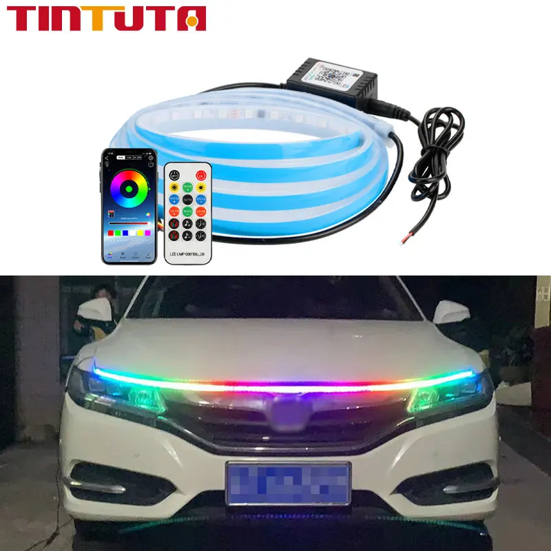 LED Car Hood Symphony Light Strip Daytime Running Light APP Remote Control RGB Led Colorful Auto Decorative Atmosphere Light 12V