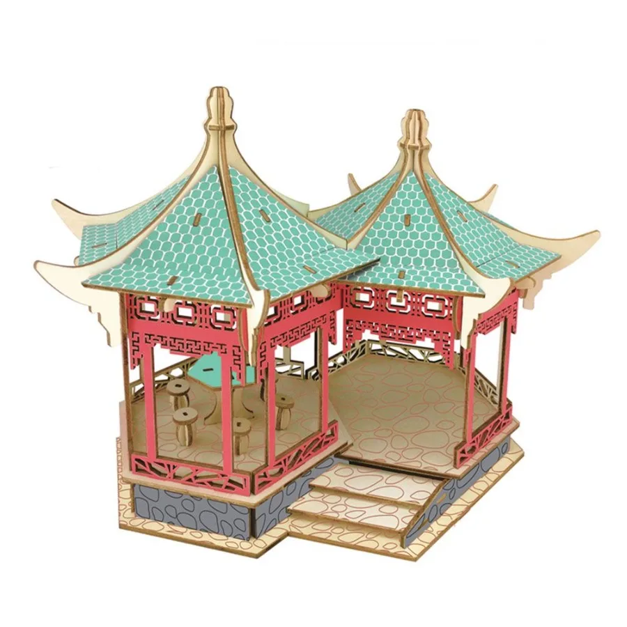 

3D Wooden Puzzle for Adult DIY Assembly Chinese City Scene Buliding Model Home Decor Gift - Pavilion