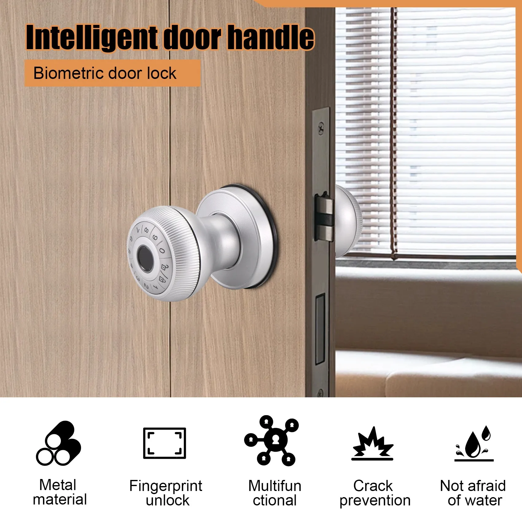 【Ship Within Fingerprint Door Lock-Smart Door Handle, Keyless Door Handle With Password Keypad For Bedroom Smart Door Lock