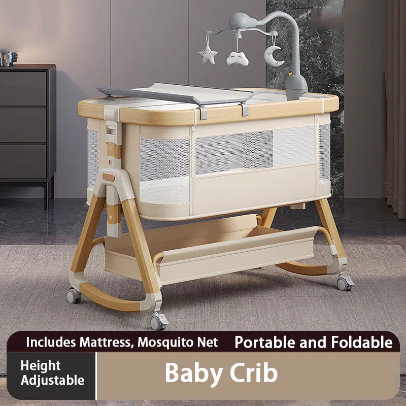 Baby Crib / Newborn Cradle: Portable, Foldable, Includes Mattress, Wheels, Mosquito Net, Changing Table,  Storage Basket
