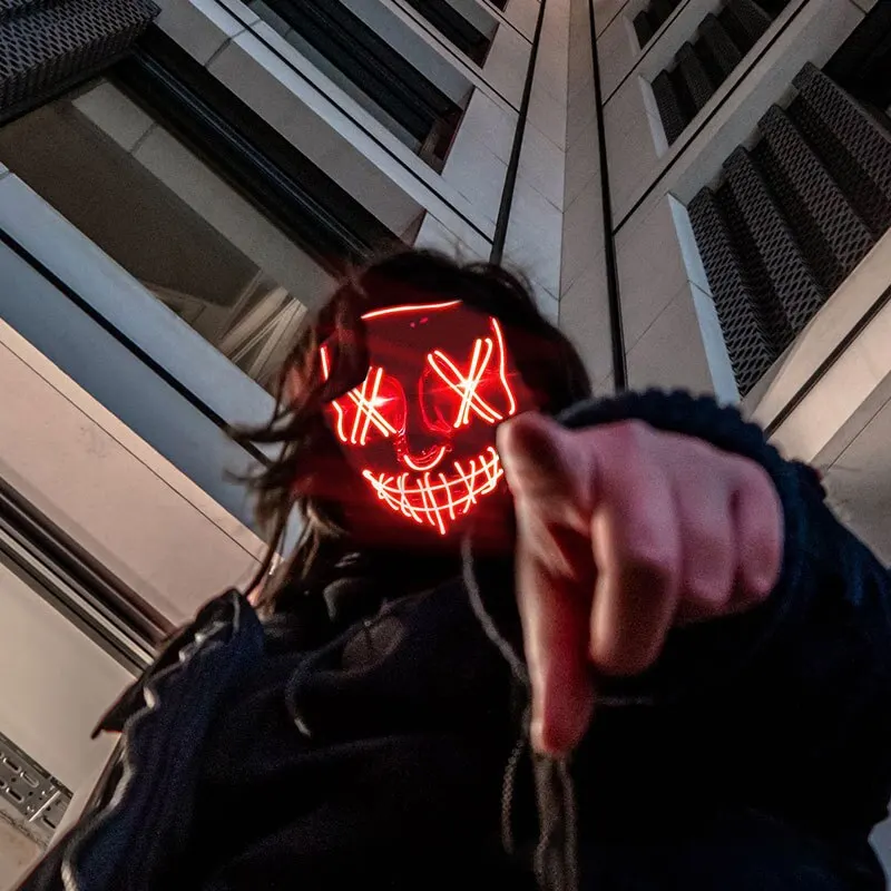 Halloween Neon Led Purge Mask Masque Masquerade Party Masks Light Grow in the Dark Horror Mask Glowing Masker - view 3