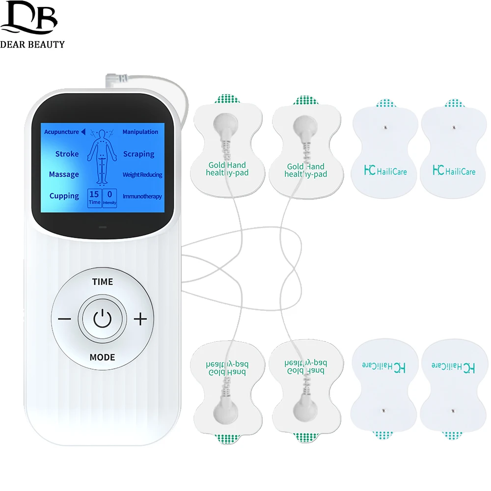 Rechargeable Electric Muscle Stimulator Pulse Digital Meridian Physiotherapy Equipment Neck Back Massager 4/8PCS Electrode Pads