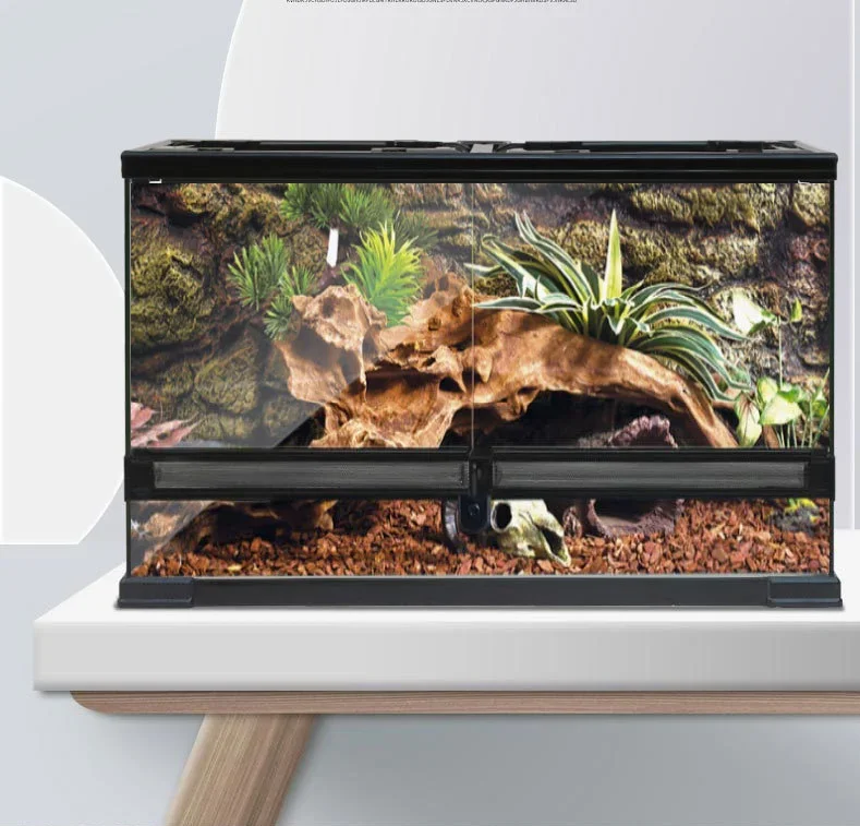 Aquariums,Reptile Glass Terrarium Tank Full View Visually Reptile Habitat Vivarium With Top Screen Ventilation Lid