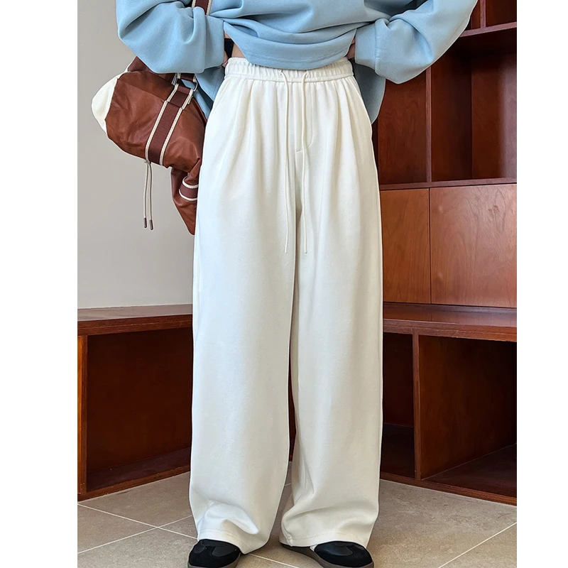 2024 Women Autumn Long Straight Pants High Waist Cotton Pants Stretch Waist Fashion Clothes White Pants Female Long Trousers