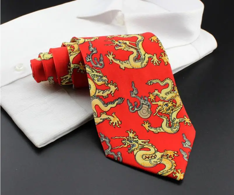 Chinese Dragon Men Silk Ties Fashion Standard Novelty Party Jacquard Neckties Gifts