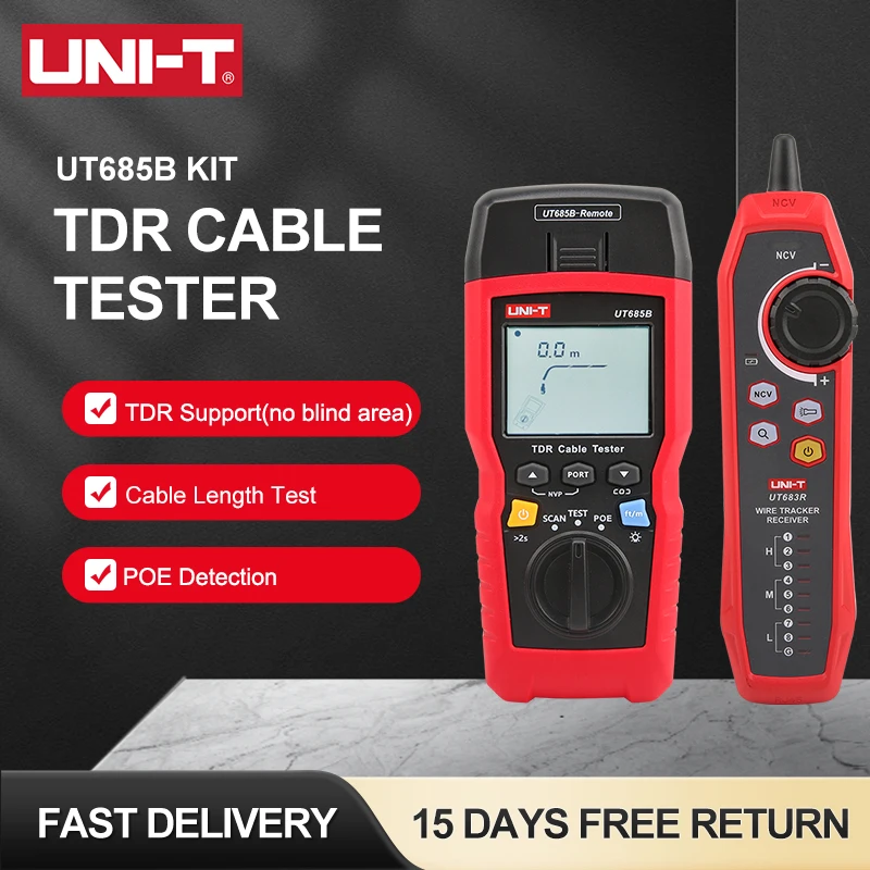 UNI-T UT685B KIT TDR Cable Tester Network Line Finder Lan Cable Tracking POE Test 500 Length Measure Adjustable Line Tracker