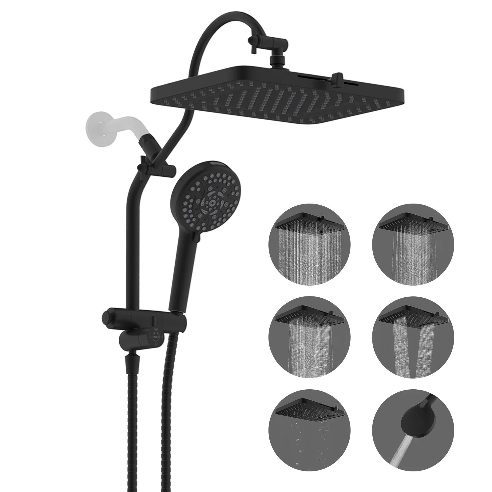 

Upgraded 13'' Shower Head Combo, High Pressure 5 Spray Rainfall Showerhead, 10 Spray Mode Handheld, Easy Reach 4-way Diverter