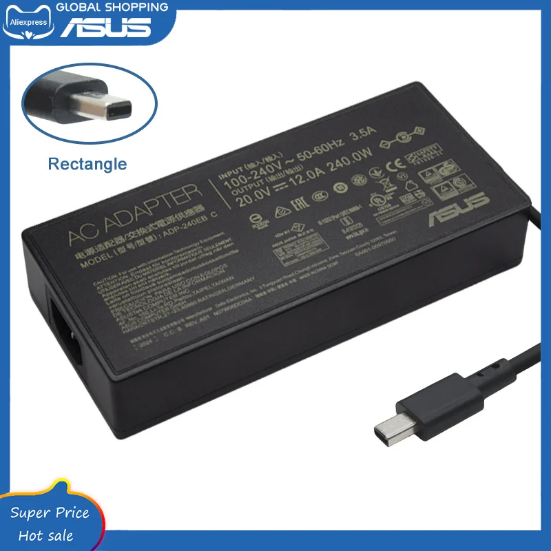 20V 12A 240W Rectangle Conn ADP-240EB B/C AC Adapter Charger For Asus TUF Gaming A16 (2024) FA608 FA608WV