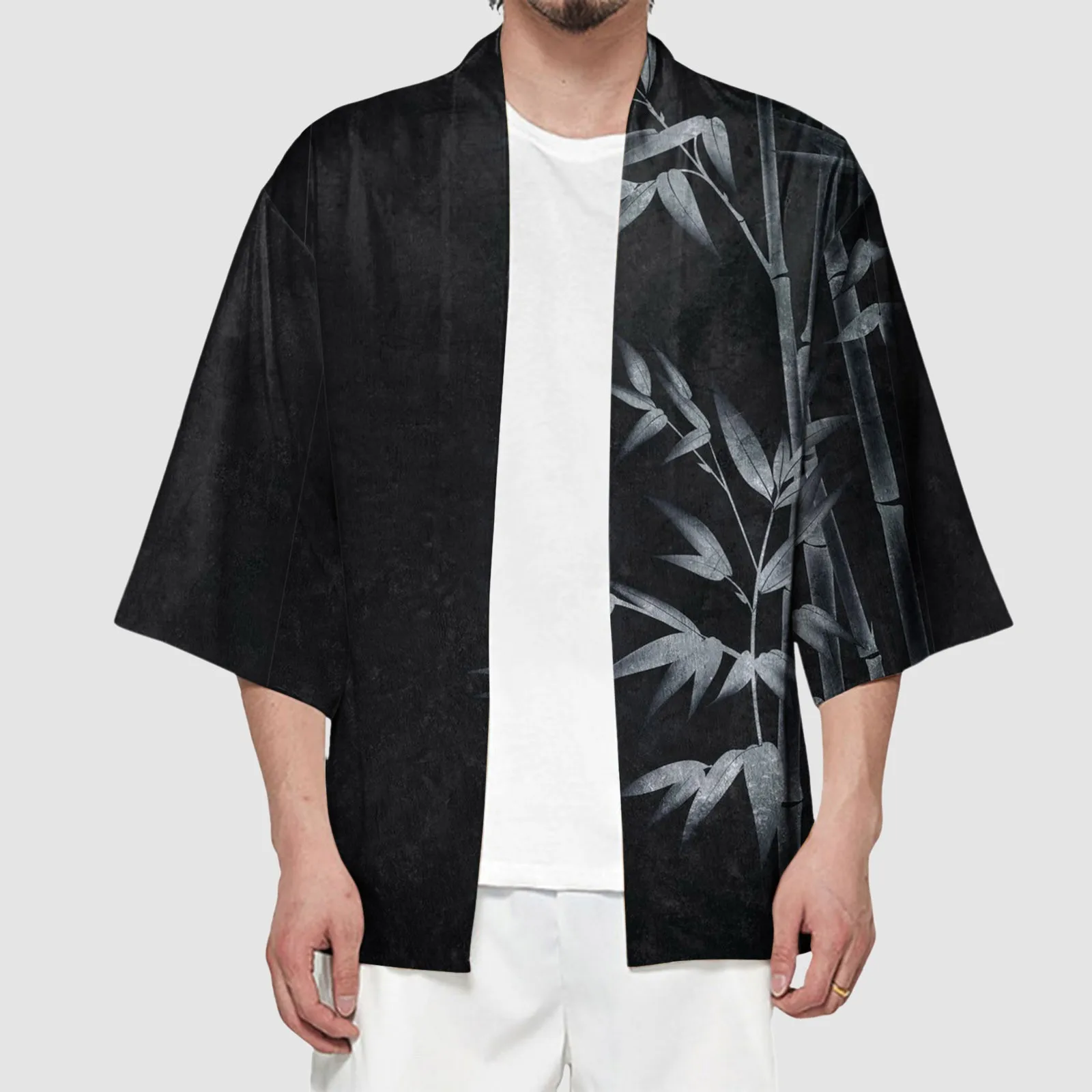 2024 Male Spring Summer Semi Cardigan Half Sleeve Printed Collarless Antique Japanese Haori Kimono Cool Beach Shirts for Men