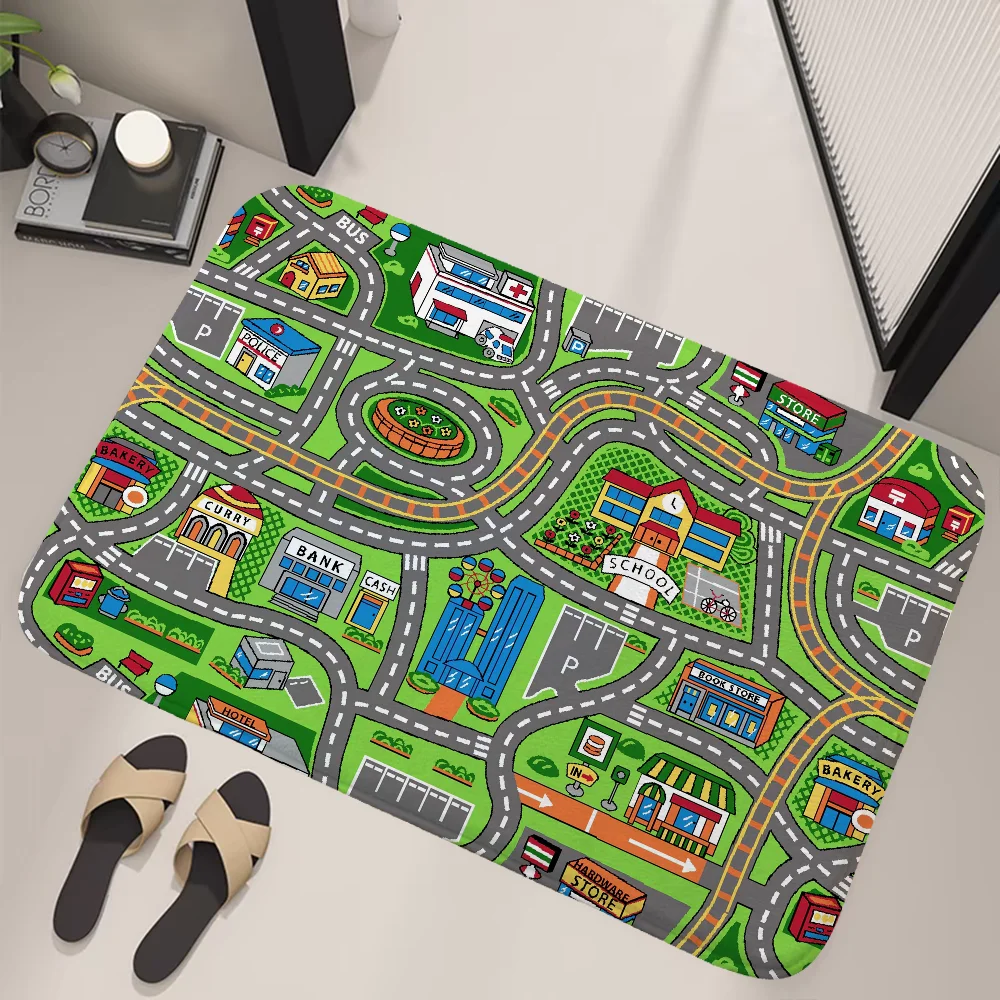 City Road Cartoon Entrance Door Doormat Balcony Bedrooom Carpet for Kitchen Bath Mat Room Mats Rugs Super Absorbent Bathroom Rug