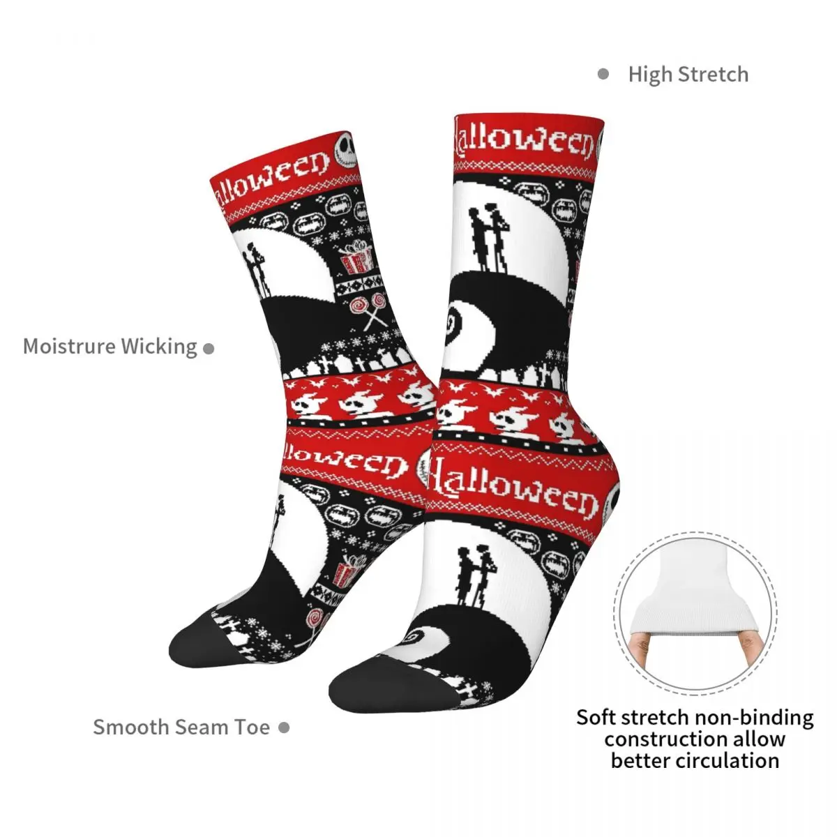 Skarpety do koszykówki Goth Sally Halloween Cartoon Jack, skarpety do połowy łydki z motywem filmu Miasteczko Halloween dla kobiet i mężczyzn, pochłaniające pot