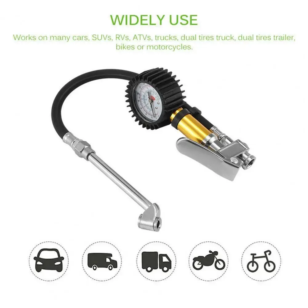 Air Tyre Meter Wear-resistant Thickened Hose Dual Scale Display Manual High Precision Stable 220PSI Tyre Pressure Gauge For Car