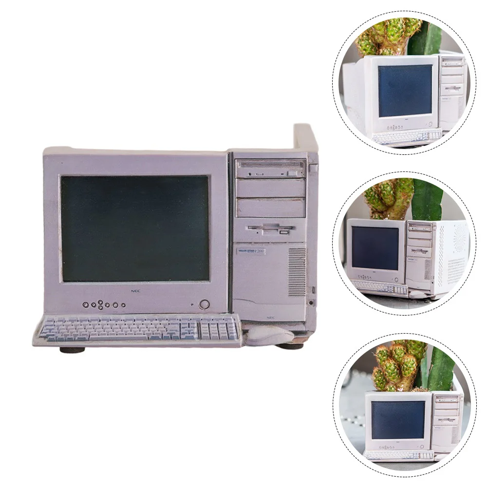 

Resin Computer Shape Decorative Flower Pot Retro Desktop Container for Succulents Small Flowers Indoor Garden Flower Pots Indoor