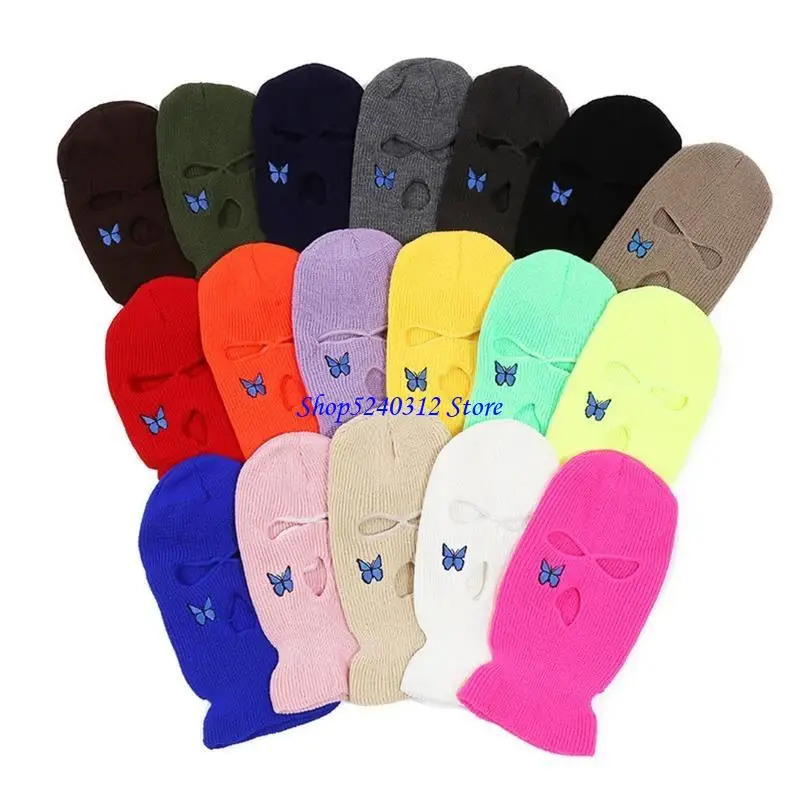 634C Ski Gebreid Warm Volgelaatsmasker Winter Handgemaakte Rijden Bivakmuts Met Drie Gaten