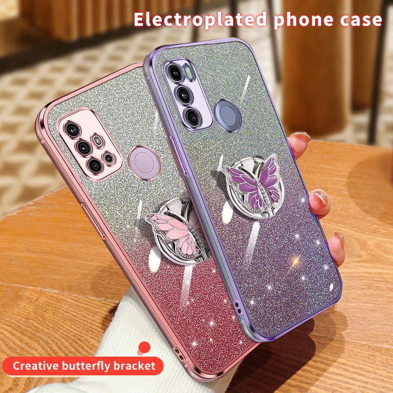 g60 Butterfly Bling Glitter Plating Case For Motorola Moto G54 G13 G83 G60 G73 G53 G10 G31 G62 G22 G20 G84 G82 G23 G32 G42 Cover