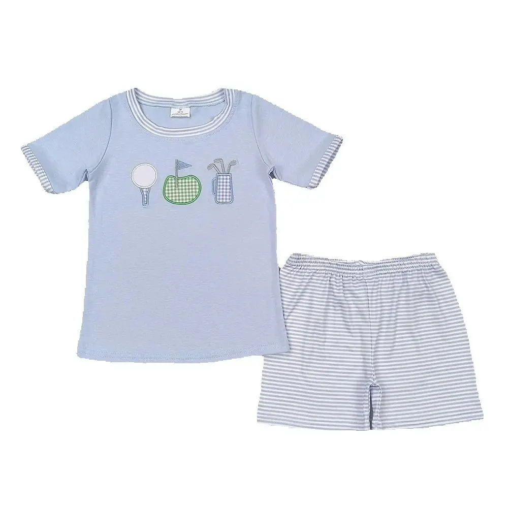 

Baby Boys Blue Golf Tee Shirt Stripes Shorts Clothes Sets