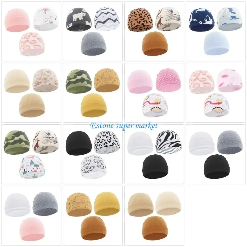 

090B 3pcs Baby Hat Soft Caps Infant Baby Hats for Boy Girl Toddler 0-6 Month