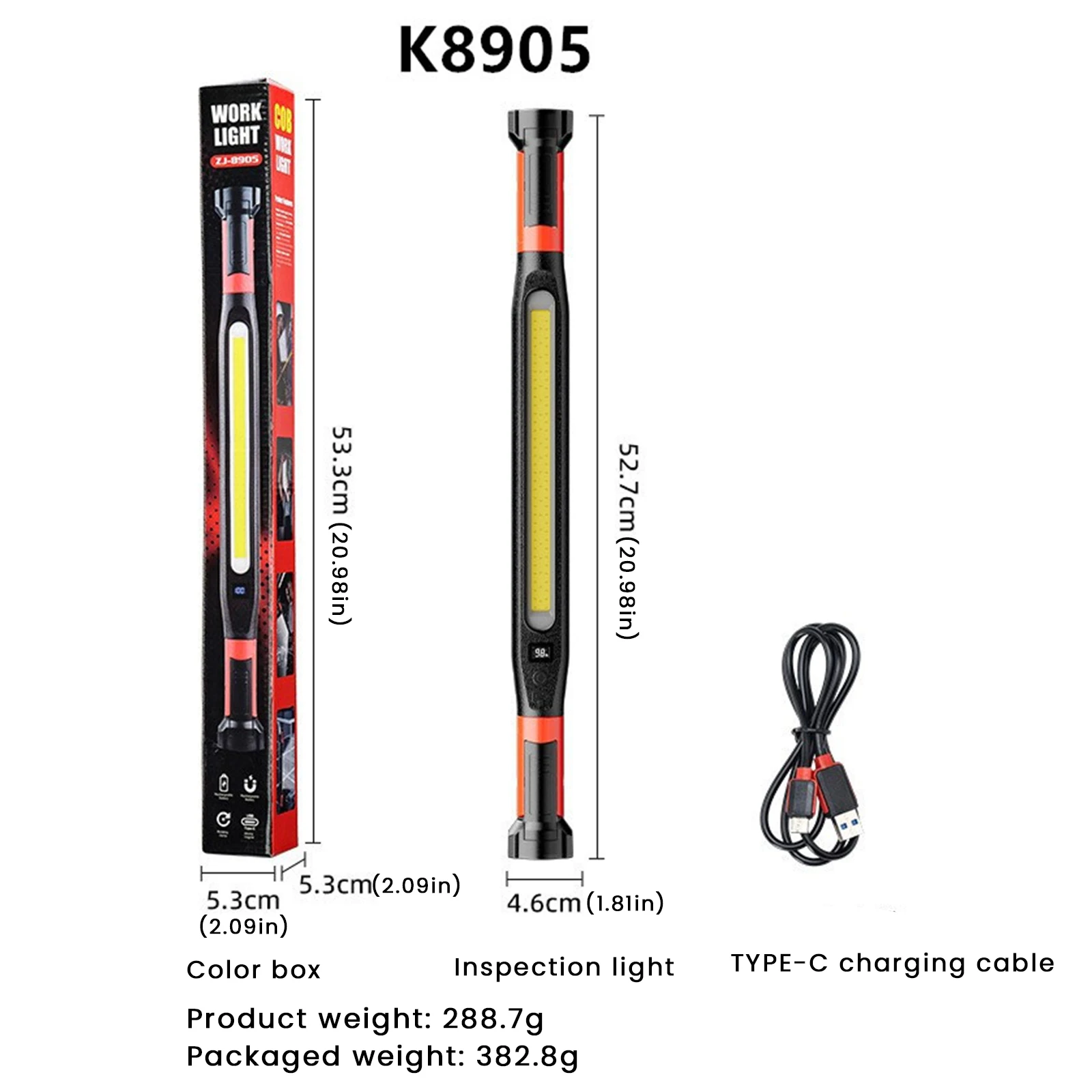 充電式ポータブルコードレスエンジンルーム作業灯、磁気ベースとフック付き、COB LED作業灯バー、車の緊急修理用