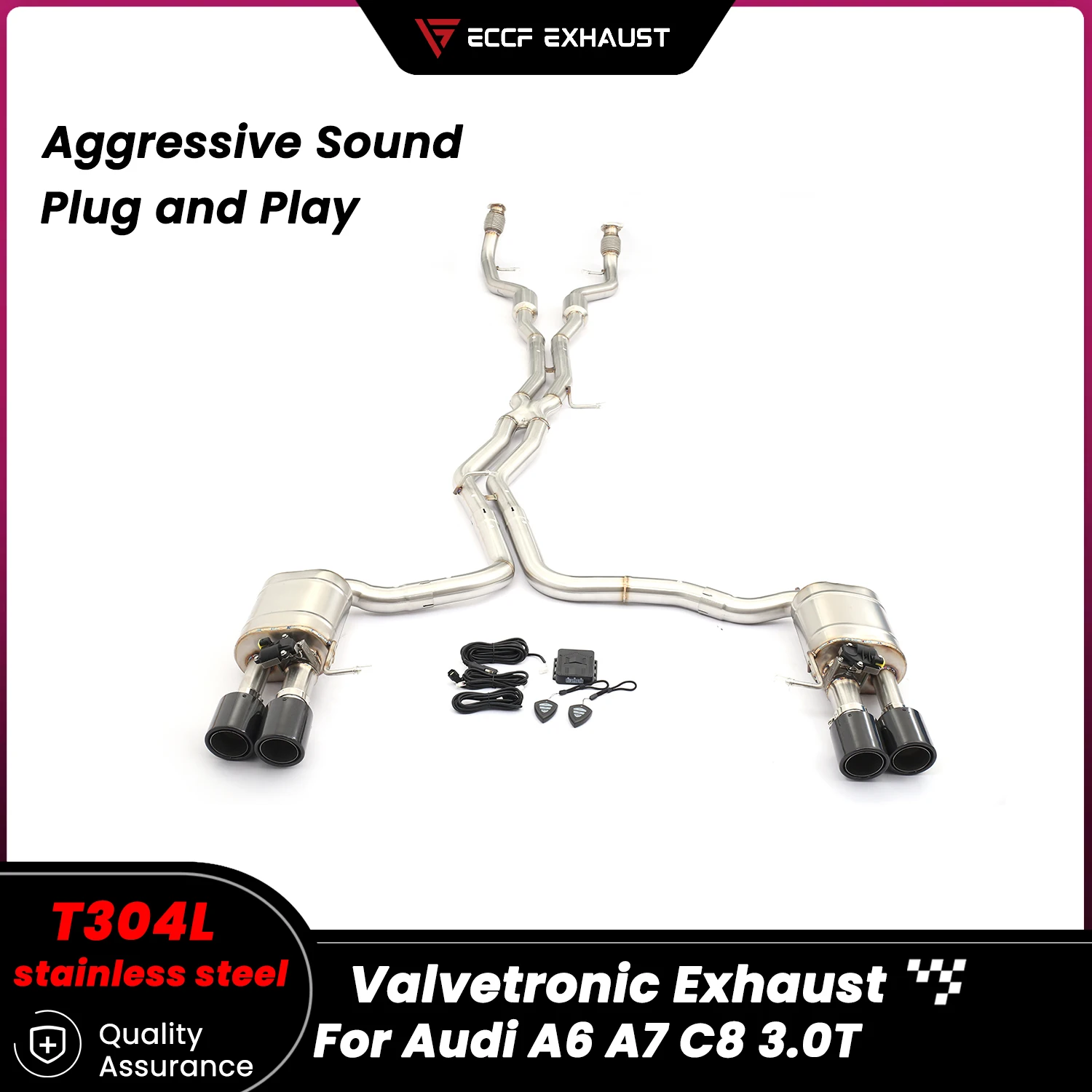 

Sporty Valvetronic Exhaust Catback Exhaust With Front pipe for Audi A6 A7 C8 3.0T Modified RS3 Style Export Performance Upgrade