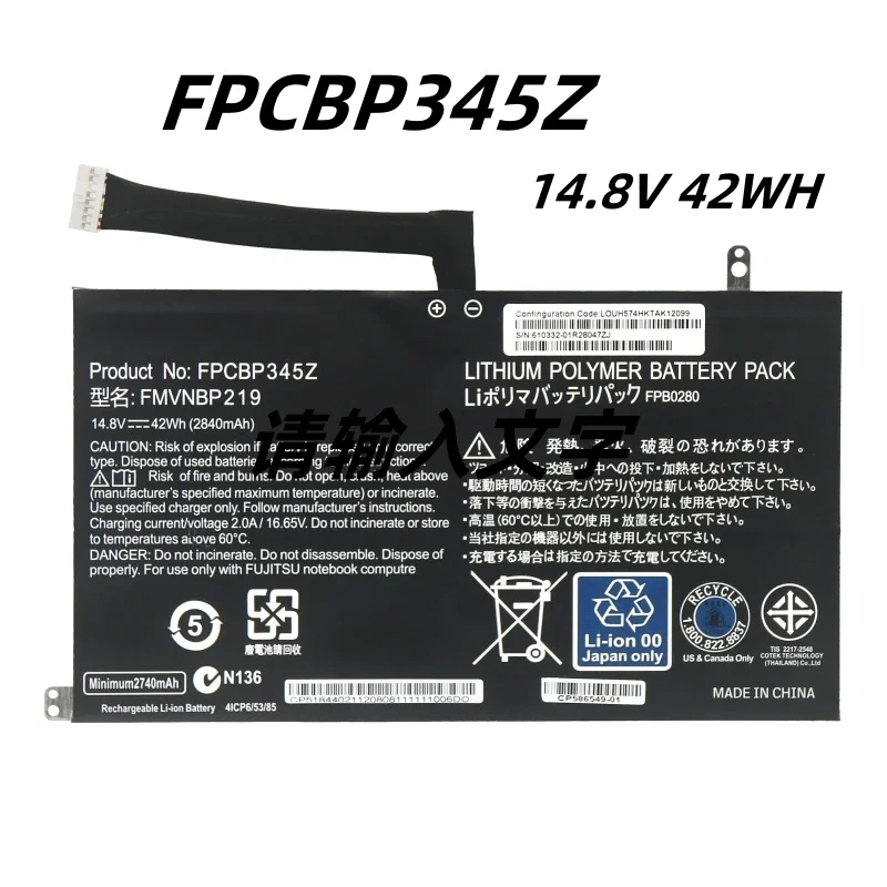 

FPCBP345Z 14.8V 42WH Laptop Battery For Fujitsu LifeBook UH572 UH552 Ultrabook FMVNBP219 FPB0280