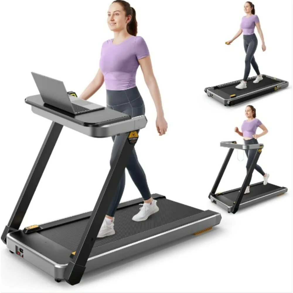 3 in 1 Foldable Treadmill with Removable Desk, Install Free, 3HP Powerful Walking Treadmill with Remote and 2s Folding.