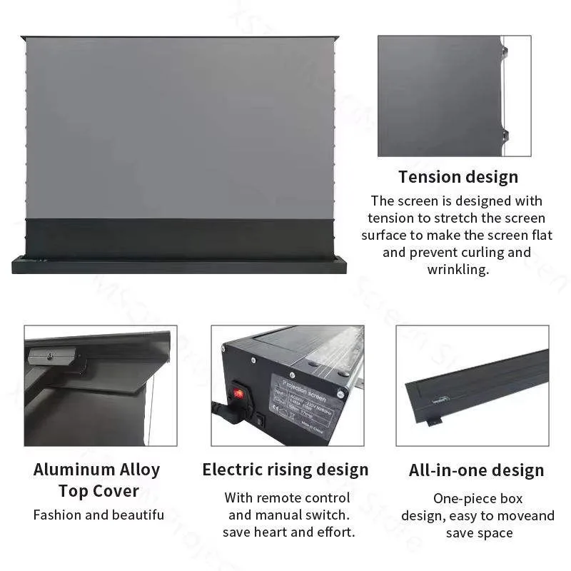 NEW 120 Inch UST ALR Motorized Floor Rising Projector Screen CBSP PET Crystal Anti-light Motorized Screen with Remote Control