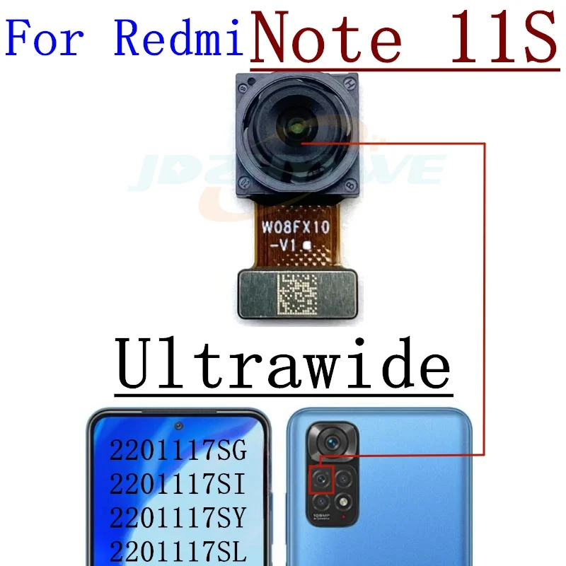 Fotocamera anteriore posteriore per Xiaomi Redmi Note 11S 108MP posteriore Selfie frontale frontale frontale modulo fotocamera posteriore cavo flessibile Note11S