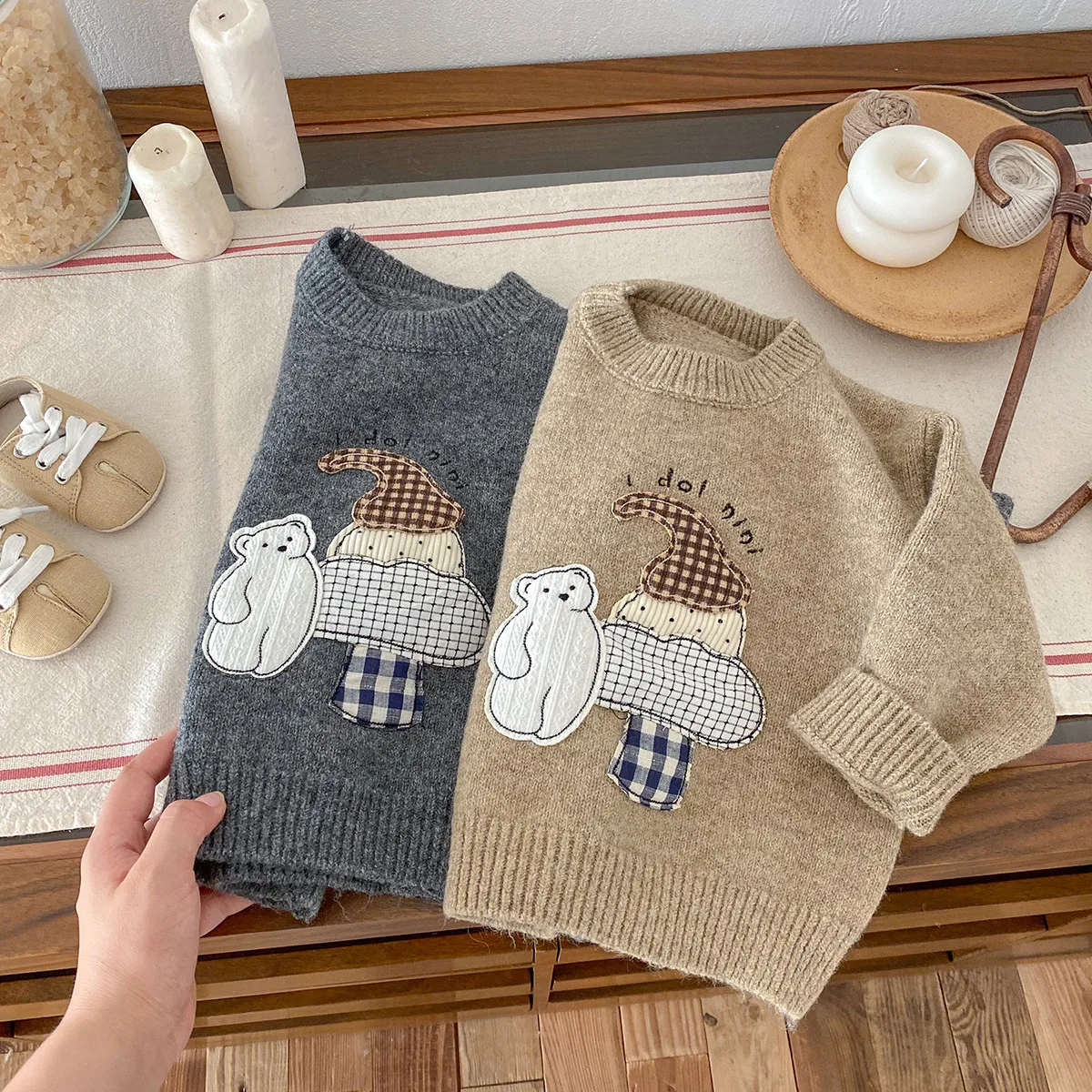 2024 Autumn Winter Baby Boys Sweaters Cartoon Patched Cotton Knitted Infant Boys Pullovers Warm Thick Toddler Boys Knitwears