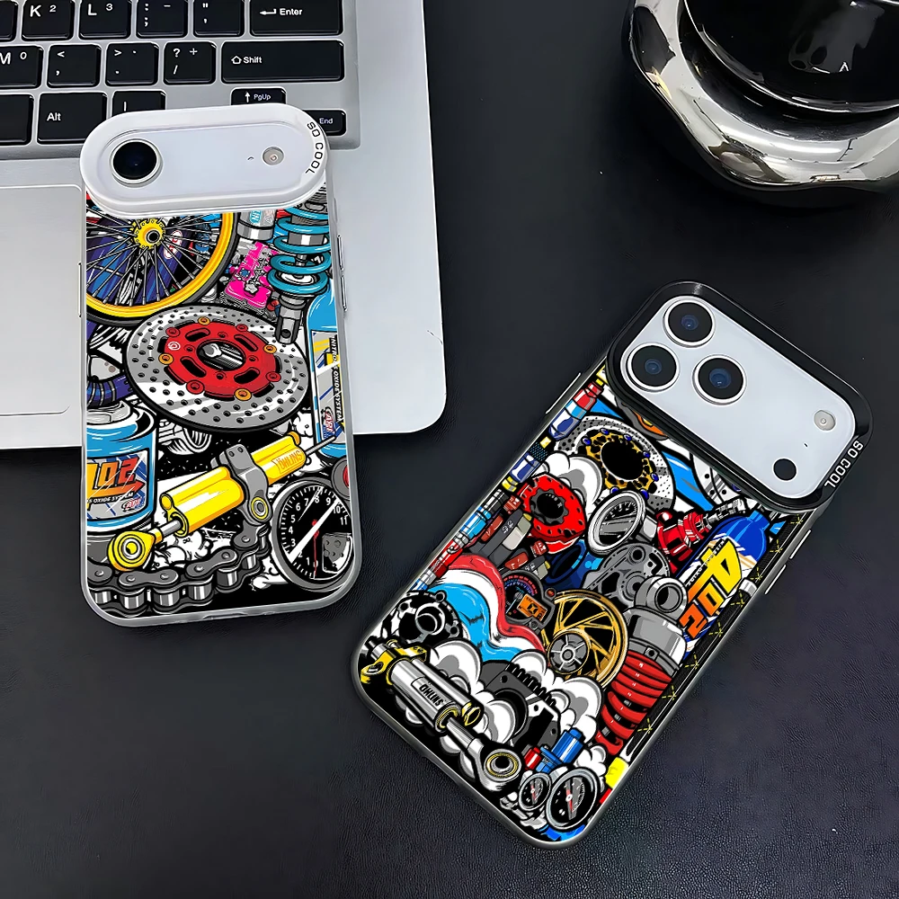 Custodia per telefono collage elemento modifica auto iPhone 17 16e 15 14 13 12 mini Pro Max XSMAX 8 7 Air Plus Cover posteriore opaca anticaduta