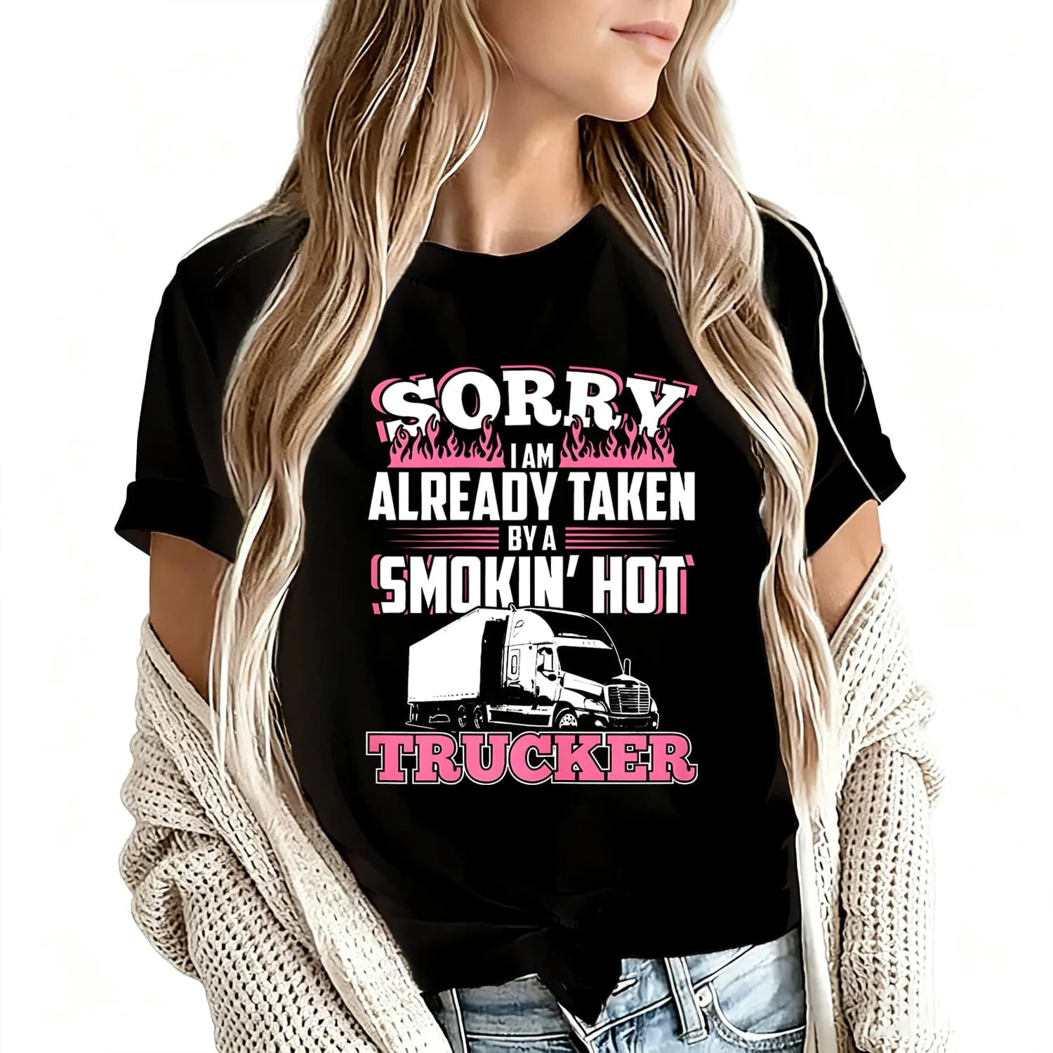 My Husband Is a Truck Driver Women's T-Shirt 100% Cotton Funny Graphic Short Sleeve Tee Novelty Shirt Casual Crew Neck Top S-5Xl