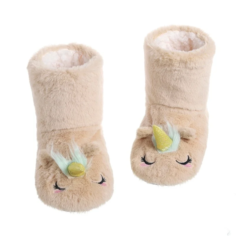 Unicorn House Slipper Women Winter Fur Contton Cartoon Kawaii Cute funny Plush Non Skid Grip Indoor Home Female Shoe Fuzzy Boots