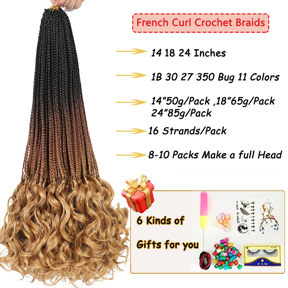 French Curl Crochet Braids 14 18 24 Inch 1- 8 Packs 1B 30 27 350 613 Bug Grey Colors Ombre Brown Goddess Box Braids Crochet Hair