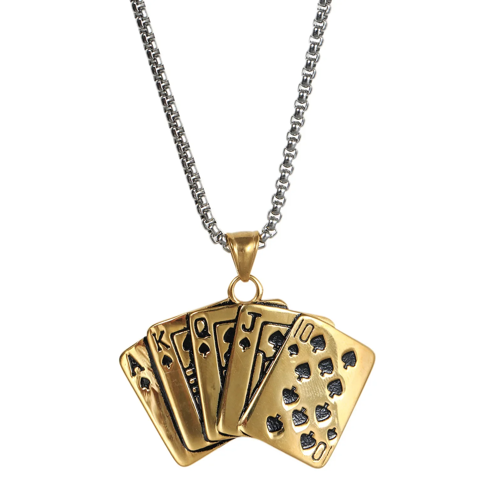 New Poker Men's Necklaces Geometric Play Card Pendant Stainless Steel Lucky Jewelry Gift for Men Him Father