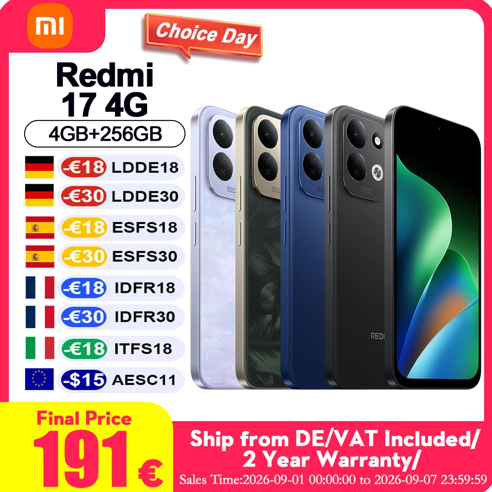 Xiaomi Versione Globale Redmi 17 4G NFC Telefoni Cellulari Display AMOLED FHD da 6,9" con Protezione per gli Occhi Potente Snapdragon 6S 4G Gen 2 Batt