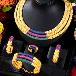 Missvikki Luxury Gorgeous Three Layers Necklace Earrings Bangle Ring Set Jewelry Sets For Women Wedding Jewelry Trendy HOT New