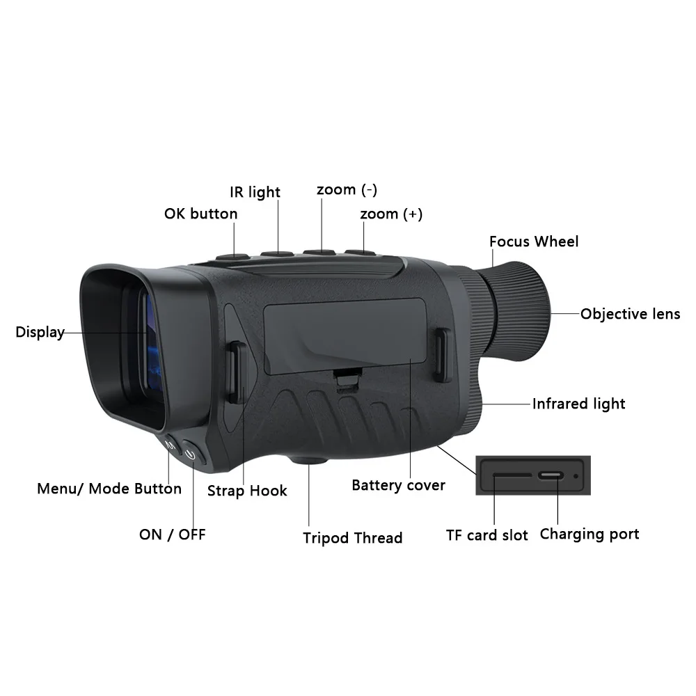 Jednooczny noktowizor 2.5K 48M pikseli 8X profesjonalny teleskop z zoomem cyfrowym 300M na podczerwień Night Visiofor Hunting Camping DT19