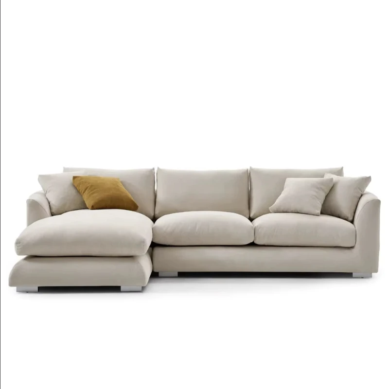 

Modern Home Living Room Sofa Set Furniture White Linen Feather Cream Beige