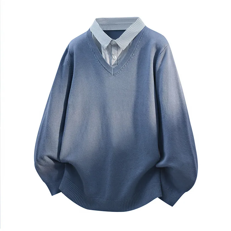 

Faionable irt Collar Knitted Sweater Men's Mo Two-Piece Pullover Autumn Casual Polyester Fiber Medium Gauge Knitwear